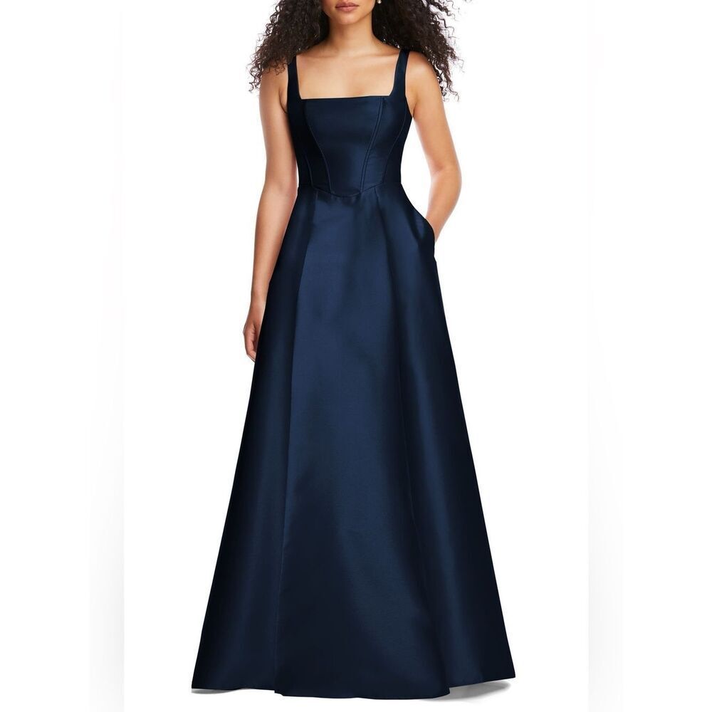 NWT Alfred Sung Blue Corset Satin Gown Dress Size 10